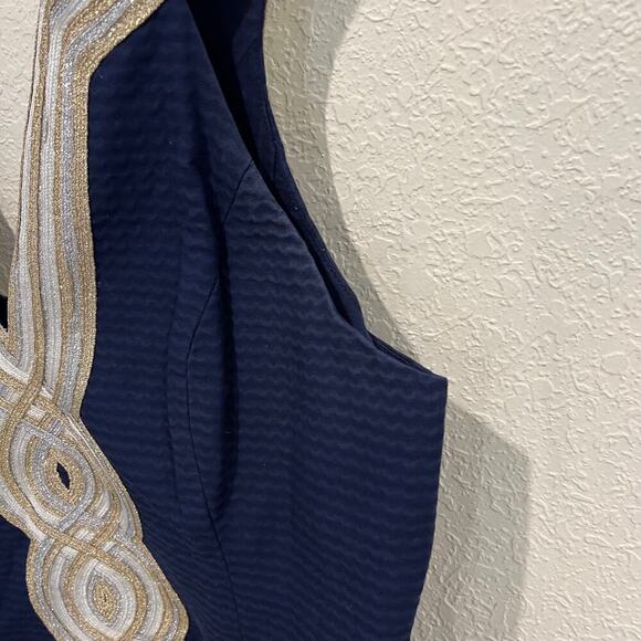 Lilly Pulitzer Valli Shift Dress Women's 6 Mini Metallic Sleeveless Navy Blue - Picture 9 of 10
